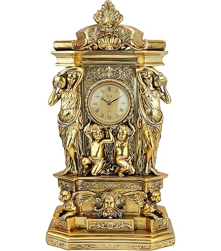 Orologio da appoggio in legno e ottone stile vintage cm 33x4x19h - Colly Shop