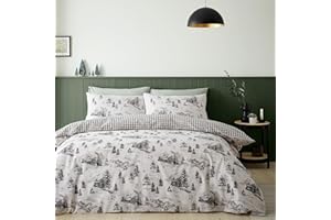 Catherine Lansfield Szczotkowana bawełna Alpine Village podwójna poszewka na kołdrę z poszewkami na poduszki naturalna