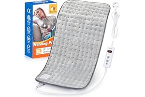 MIA&COCO Electric Heating Pad for Back Neck Shoulders, Heat Pad with Auto Shut Off in 90 min, 10 Heat Level Settings, Fast Heated Pad 100% Soft Comfortable Polyester, Machine Washable 12"x24" (30x60cm) Grey