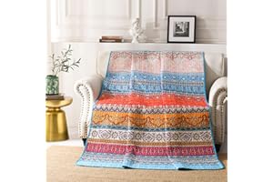 Qucover Single Bedspread Quilted Lightweight Soft Bohemian Quilted Throw Blanket 150 x 200 cm, Vibrant Red Blue Boho Throw