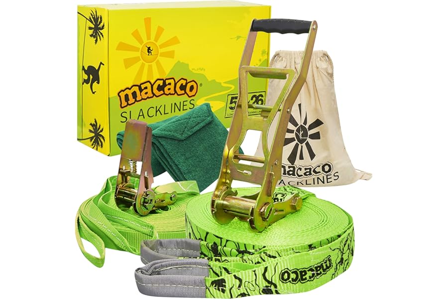 Macaco Unisex's Slackline kit Long with Training line, Green, 26M