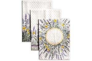 Maison d' Hermine Kitchen Towels Set of 3 100% Cotton 70 CM x 50 CM Reusable Cloth Tea Dish Towels Absorbent with Hanging Loop for Kitchen, Dining, Cocktail Parties Spring/Summer (Fanny Lavender)