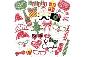 SUNWUUN 31Stück Weihnachten Foto Requisiten,Fotobox Accessoires für Weihnachten,Weihnachtsparty Foto Booth Requisiten Dekorationen,Party Zubehör,Tischdeko Geburtstag,Silvester Foto Requisiten,Party Deko