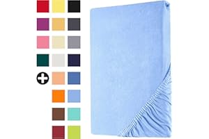 ‎HEIM24H GERMANY Heim24h Spannbettlaken 90x200cm bis 30 cm, Hellblau, 100% Baumwolle Bettlaken, Öko Tex Zertifiziert Jersey Spannbetttuch