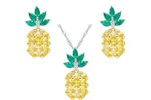 Uloveido Gelb Ananas Schmuck Set für Frauen, Anhänger Halskette und Ohrhänger Set für Teen Mädchen Sommer Geschenk PT001