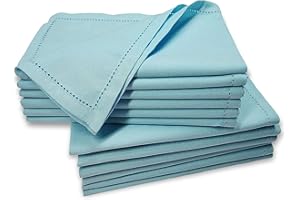 Linen Clubs 12PACK Cotton Casement Dinner Napkin with Hemstitched -20x20 Aqua Blue