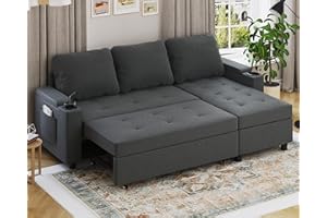 Devoko Cornor Sofa Bed,L-Shaped sofa with Storage, Pull out Convertible Sleeper Sofa Beds 3 Seater Sectional Sofa Couch Bed Settee for Living Room,Bedroom,Grey