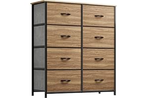 YITAHOME Commode,Meuble Chambre,8 Tiroirs en Tissu avec Poignées,Cadre en Métal,Dessus en Bois et Grand Espace de Rangement,Grain de Bois