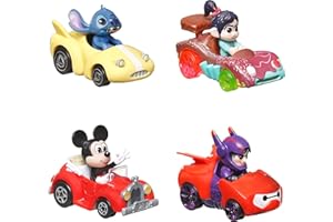 Hot Wheels RacerVerse, Set of 4 Die-Cast Disney Toy Cars Optimized for Hot Wheels Track with Popular Disney Characters as Drivers, HKD31