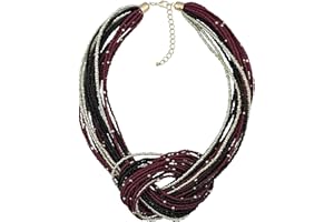 Bocar Seed Beads Multilayer Chunky Bib Statement Knot Necklace (NK-10316)