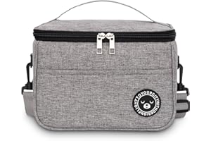 BALIGO izolowana torba na lunch 6.4L, torba chłodząca, torba na lunch Bento z paskami na ramię,składana termiczna torba na lunch do pracy podróży pikniku biurowego (Szary, 6.4L)