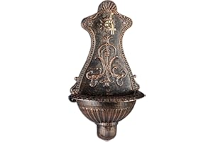 Relaxdays Wandbrunnen, Außenwaschbecken in Nostalgie Look, Wasserhahn & Becken, hängend, HBT: 66 x 37 x 19,5 cm, bronze, Braun, Gold