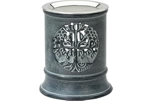 ‎MAMEMI Räucherstövchen aus SPECKSTEIN mit LEBENSBAUM Motiv naturfarben Höhe 10 cm mit Edelstahl-Siebeinsatz Teelicht geeignet Handarbeit aus Indien von MaMeMi