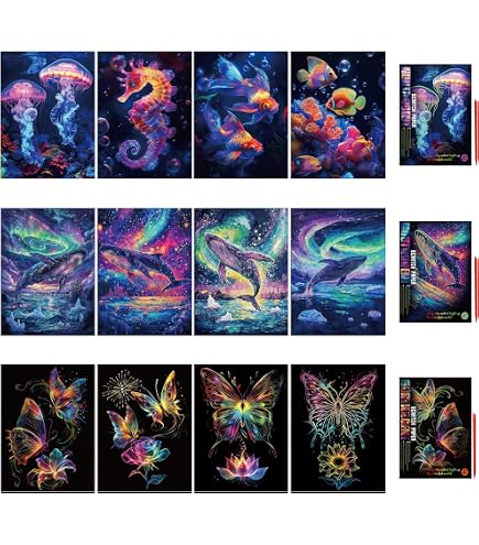 Lot De 100 Mini Notes à Gratter Arc-en-ciel - Avec Pochoirs Et Stylets - Activité Créative Enfants/adultes