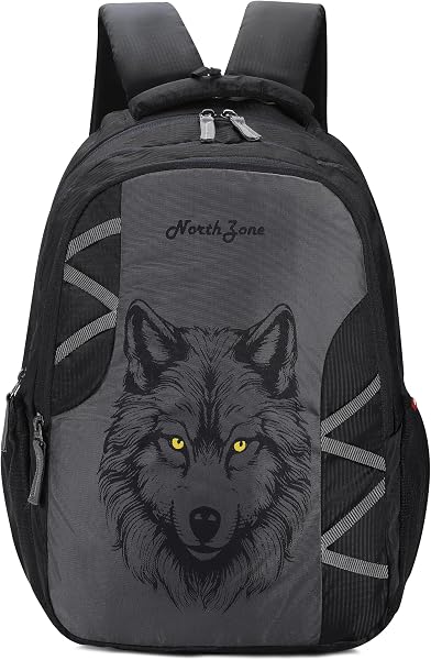 NORTH ZONE Wolf Print School Backpack for Boys & Girls | Water Resistant College Bag for Men & Women | Laptop Backpack with Multiple Compartments | Travel Backp