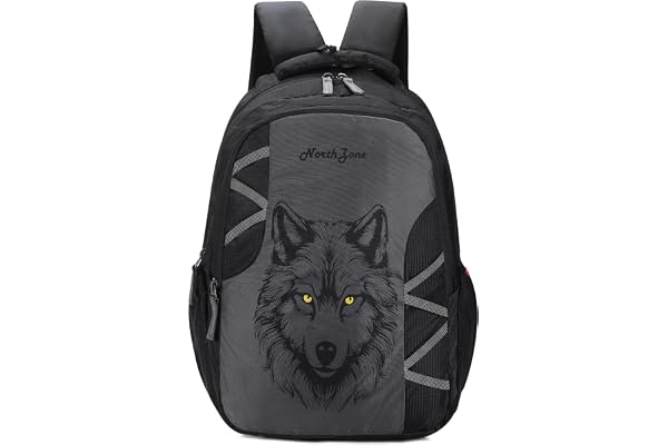 NORTH ZONE Wolf Print School Backpack for Boys & Girls | Water Resistant College Bag for Men & Women | Laptop Backpack with Multiple Compartments | Travel Backpack for Students | Casual