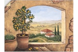 ‎ARTLAND ARTland Wanddeko Wandtattoo selbstklebende Vinylfolie 80x60 cm Fensterblick Toskana Italien Malerei Fenster Landschaft T5ZG