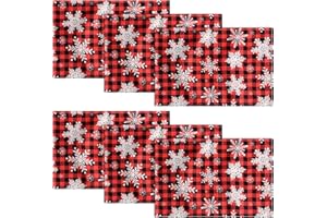Purejoy Christmas Table Decoration Placemats, Christmas red plaid Placemats and Coaster Sets 6, Hot Resistant Waterproof Xmas Table Mats, Linen Christmas Place Mats for Dinner, New Year Celebration