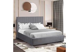GENERIC Ottoman Storage Bed with Mattress Included, Velvet Double Bed Frame, Upholstered Gas Lift Up Bed Frame with Storage, Ottoman Storage Bed with Wooden Slats, (4ft6 Dark Grey Double Bed Frame)
