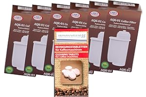 Human-Wellness AQK-01 - Juego de 6 filtros de agua para cafeteras automáticas Bosch/Siemens EQ.3 EQ.6 EQ.8 EQ.9 / Neff/Gaggenau (incluye 10 pastillas de limpieza)