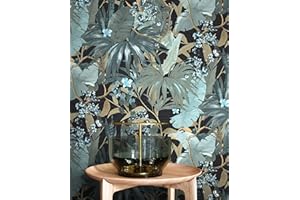 NEWROOM Tapete Türkis Vliestapete Dschungel - Dschungeltapete Floral Schwarz Blumen Blätter Blumentapete Tropisch Mustertapete grau inkl. Tapezier-Ratgeber