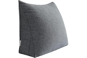 VERCART Rückenkissen für Bett Keilkissen Lesekissen Sofa, Moderne Sofakissen Groß Bettkissen Rückenlehne Gepolstert Kopfteil Wandkissen, Keilform Couch Kissen Leinen Anthrazit Grau 60cm