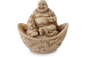 MAD-ABOUT-GIFTS Aged Effect Laughing Chinese Buddha in Dragon Boat Statue