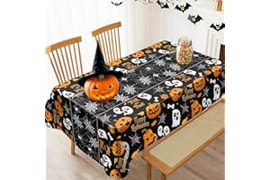 VVNTY Tovaglia impermeabile e resistente alle macchie di zucca, decorazione per feste in cucina e in giardino (nero, 180 x 120,180 x 120 cm)