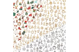SANNIX 350Pcs Christmas Charms, Xmas Enamel Charms Mixed Bulk Antique Gold Tibetan Silver Jewelry Pendants for Bracelet Necklaces Earrings Making and Holiday Decorations