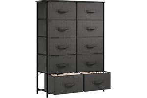 YITAHOME Cajonera de Tela, Cómoda de Tela, Unidad de Almacenamiento de Tela, con 10 cajones Extraíbles, Cómoda de para Sala de Estar, Dormitorio, habitación Infantil, Gris Oscuro