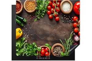 KitchenYeah© Protection Pour Plaque Induction 60x52 cm Deco Cuisine Protégé Cache De Cuisson Vitroceramique Légumes - Tomates - Béton - Épices