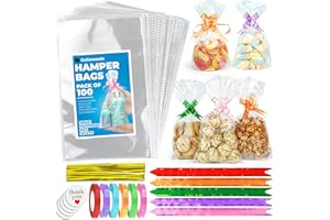 CELLOMANIA 75pcs Cellophane Bags 6x10in, Food Safe Sweet Bags Cookie Bags with Mix Colors Pull Bows and Ribbons-Flat Bottom Clear Bag for Sweets, Gifts Packaging for Christmas and other Festivals