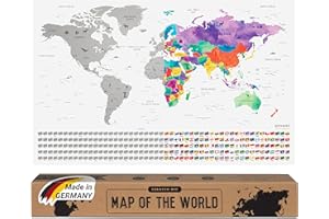 envami® Mapa Mundi Rascar I Mapas del Mundo para Marcar Viajes I 68 X 43 CM I Plata I Scratch Off Travel Map