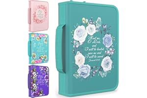 DEHITE Bible Cover Case for Women – Bible Carrying Bag Large Medium Size – | Fits Book 10.1 x 7 x 1.9 in | Pen Slots | Zippered Pocket | Premium Fabric – Dark Green Floral Christian Gift Accessories