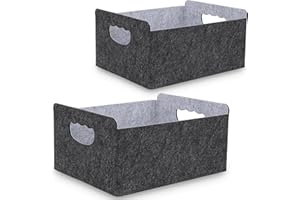 BEHONA Filzkorb Aufbewahrungskorb aus Filz, Organizer Box für Schrank & Regal, Faltbarer Aufbewahrungskorb, Filzbox für Zuhause und Büro,Schwarz-grau ( 2 Stück )