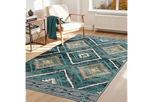 DEFYNEE Machine Washable Rugs Living Room, 90x150 cm Kitchen Rugs Non Slip, Soft Short Pile Vintage Green Rugs for Bedroom, Moroccan Rug for Hallway, Bedroom, and Kitchen, Teal/Green