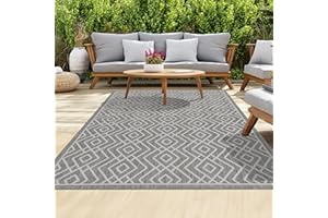 homeart Outdoor Rugs | Easy-Cleaning Indoor & Outdoor Area Rugs for Porch, Deck, Balcony, Garden, Picnic, Kitchen, Hallway | UV & Weather-Resistant Large Patio Rug Mats | D.Grey Cream,140x200