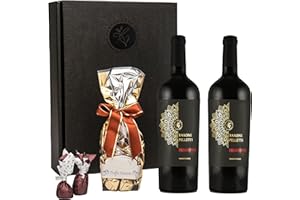 ‎FABELHAFTE GESCHENKE Geschenkset Rotwein Primitivo Barone Pelletti mit Schokoladentrüffeln & Feigen in Schokolade | Präsentkorb Wein & Schokolade | Edles Geschenk für Genießer, Männer & Frauen, Geburtstag, Weihnachten