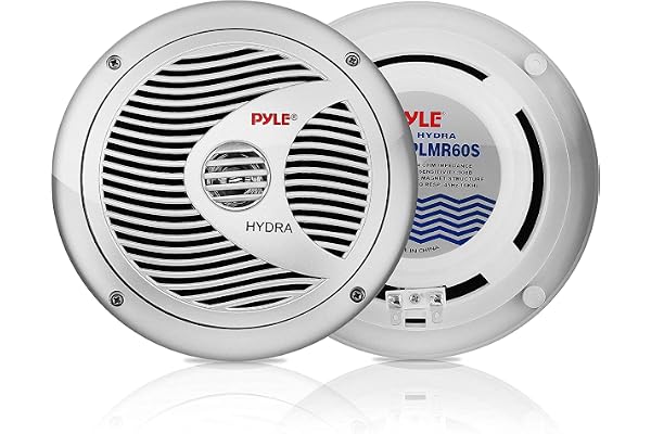 Enceintes marines doubles Pyle 6,5" - Système audio stéréo extérieur 2 voies étanche et résistant aux intempéries avec 150 watts de puissance, cône en polypropylène et contour en tissu