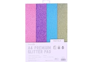 Dovecraft Glitter A4 Pad-Pastels – 24 Sheets – Non-shed – 300GSM – 4 Colours – Pink, Purple, Blue & Green-for Scrapbooking, Card Making, Home Décor, Party Crafts, Multicolour, One size