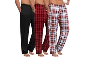 Ekouaer Herren Pyjamahose Lang Schlafanzughosen für Herren Karierte Freizeithose Winter Loungehose 3er Packs S-2XL