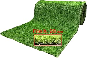 TATA HOME Prato Finto da Esterno Erba Sintetica Giardino Tappeto Erboso Sintetico Terrazzo Drenante Calpestabile Effetto Naturale Spessore 20 mm Misura 1x5 m