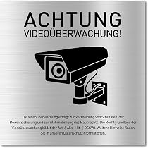 Videoüberwachung Warnschild Selbstklebend, Aluminium-Look 15x5 Cm - Hinweisschild Für Kameraüberwachung Innen/außen