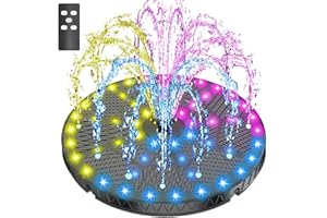 SZMP Fuente Solar 6W con Mando a Distancia,54 Leds Colorido con Baterías 4000mAh,2025 Nuevo Bomba de Agua Solar,8 boquillas y 4 fijadores,para Estanque de Jardín Fuente,Baño para Pájaros,Piscina