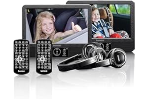 Lenco DVP-939 2x 9 Zoll DVD-Player mit Bildschirm, 2x Kopfhörer, USB, SD/MMC, 2x Fernbedienung, 2x Kopfstützenbefestigung, 2x Netzadapter, schwarz