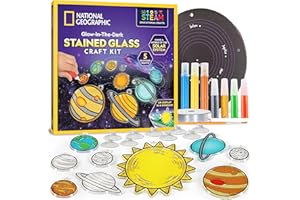 BLUE MARBLE NATIONAL GEOGRAPHIC Kids Window Art Kit - Stained Glass Solar System Arts & Crafts Kit with Glow in the Dark Planets, Suncatchers, Space Room Décor