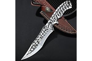 Japaknives Outdoor Messer Survival VG10 Stahl Jagdmesser Feststehende Klinge Full Tang Bushcraft mit Lederscheide for Wandern Abenteuer