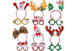 JOYIN Paquete de 12 diademas de Navidad y marcos de gafas, varios vasos de Navidad y diademas, regalos de fiesta de Navidad para niños, mujeres y hombres, suministros de fiesta de Navidad (talla
