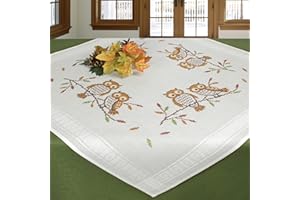 KAMACA Stickpackung Kreuzstich vorgezeichnet komplettes Stickset mit Stickvorlage Stickerei-Kit zum Selbersticken Erwachsene (Eulen im Wald MD 80x80 cm)