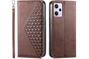 LSPCASA Funda Xiaomi Redmi Note 12 Pro 5G para Xiaomi Redmi Note 12 Pro/Poco X5 Pro Rhombus Pattern Stand Función Funda Redmi Note 12 Pro 5G con Ranuras para Tarjetas Funda Poco X5 Pro 5G Marrón